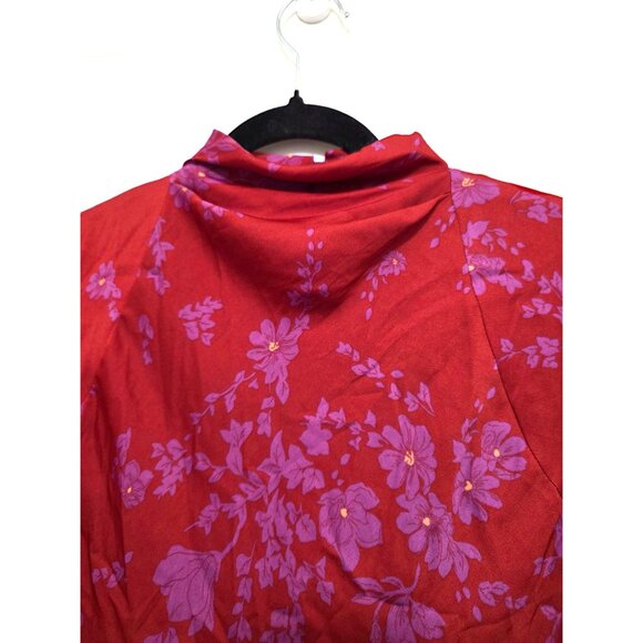 NWT Free People Red & Purple Floral Long-Sleeve Fair Cottagecore Mini Dress Open - Picture 6 of 8